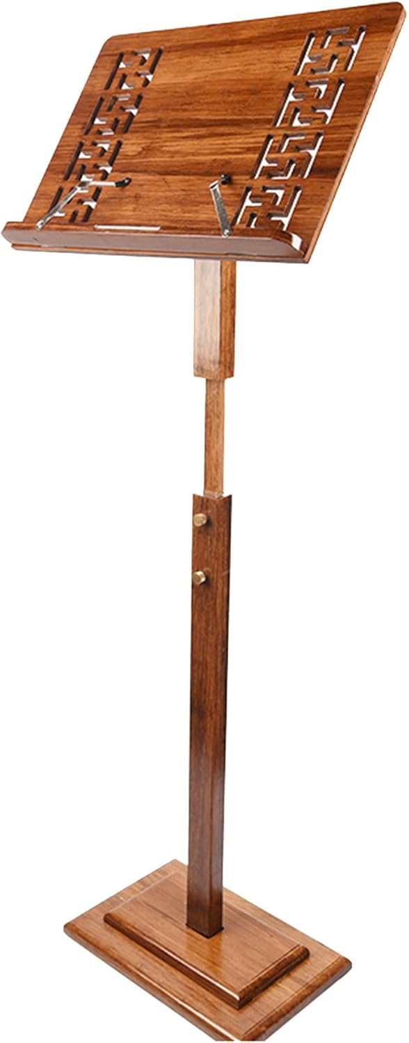 Wood Music Stand, Professional Orchestral Sheet Music Stand for Instrument Books, Concert Church School, Height Adjustable 43"-53" (Color : Brown)