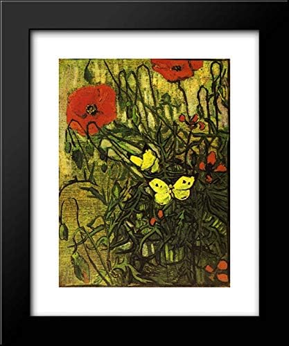 Poppies And Butterflies 20x24 Framed Art Print by Vincent van Gogh