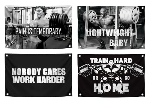 Set of 4 Motivation Gym 3x5 Polyester Flags with Four Brass Grommets - Inspire Your Workout with Single Sided Banner - Home Gym Decor for Room Guys and Man - Stay Motivated with Cool Motivation Art