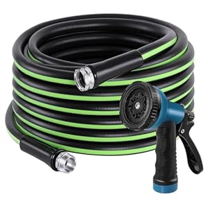 Heavy Duty Garden Hose 50ft, Wear-Resistant Hybrid Hose, Kink-Free Water Hose, No-Leak, All-Weather Flexibility, 10-Function Nozzle for Lawn, Garden, Outdoor Use