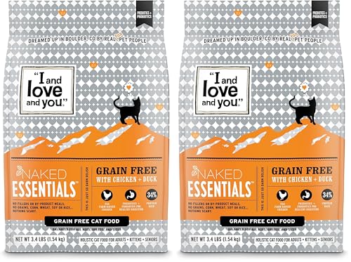 Image of I AND LOVE AND YOU Naked Essentials Dry Cat Food - Chicken + Duck - Grain Free, Real Meat, No Fillers, Prebiotics + Probiotics, 3.4lb Bag (Pack of 2)
