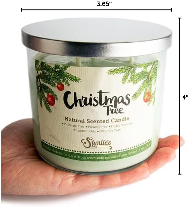 Christmas Tree Natural 3 Wick Candle, Essential Fragrance Oils, 100% Soy, Phthalate & Paraben Free, Clean Burning, 14.5 Oz.