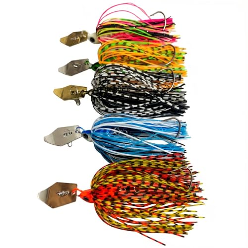 Bladed Jig Fishing Lures Kit 5pcs Multi-Color Chatterbait Set with Storage Box Strong Vibration Action Ultra-Sharp Heavy Wire Hooks 3/8 Oz Chatterbait Fishing Lures