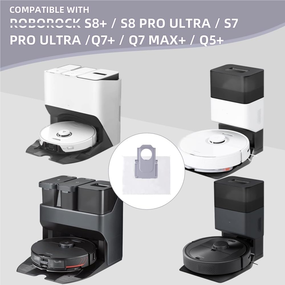Compatible with Roborock S8+ / S8 Pro Ultra / S7 MaxV Ultra / S7 Pro Ultra / Q7+ / Q7 Max+ / Q5+ Vacuum Cleaner Self-Evacuating Base, Replacement Dust Collection Bag(12PCS Bag)