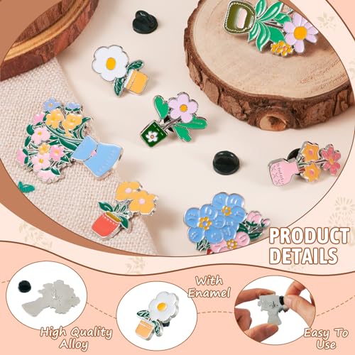 Image of 7Pcs 7 Styles Flower Enamel Pins for Backpacks Cute Spring Flowers Plant Enamel Brooch Badges Floral with Vase Lapel Pins for Bags Hats Jacket Clothes Decorative Supplies