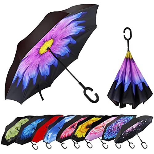 Image of MRTLLOA Double Layer Inverted Umbrella with C-Shaped Handle, Anti-UV Waterproof Windproof Straight Umbrella for Car Rain Outdoor Use