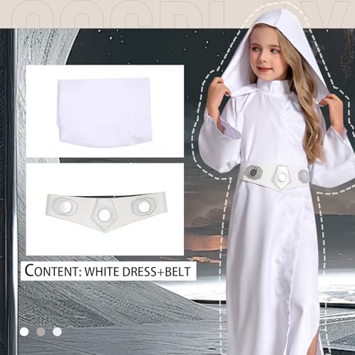 Disfraz completo de princesa para niñas túnica blanca con capucha miniatura 3