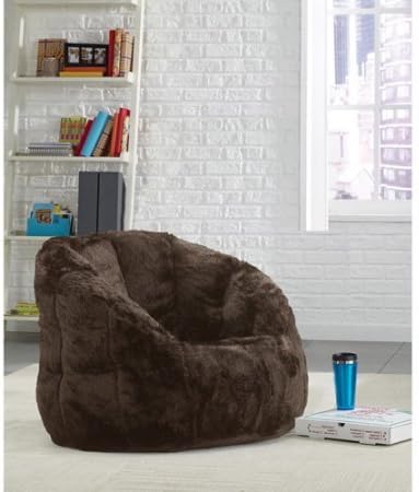 Bean Bag Chair, Multiple Colors. Adult size & Plush faux fur fabrication, Structured shape for support, Lightweight bean bag filling. BONUS FREE E-Book (Brown)