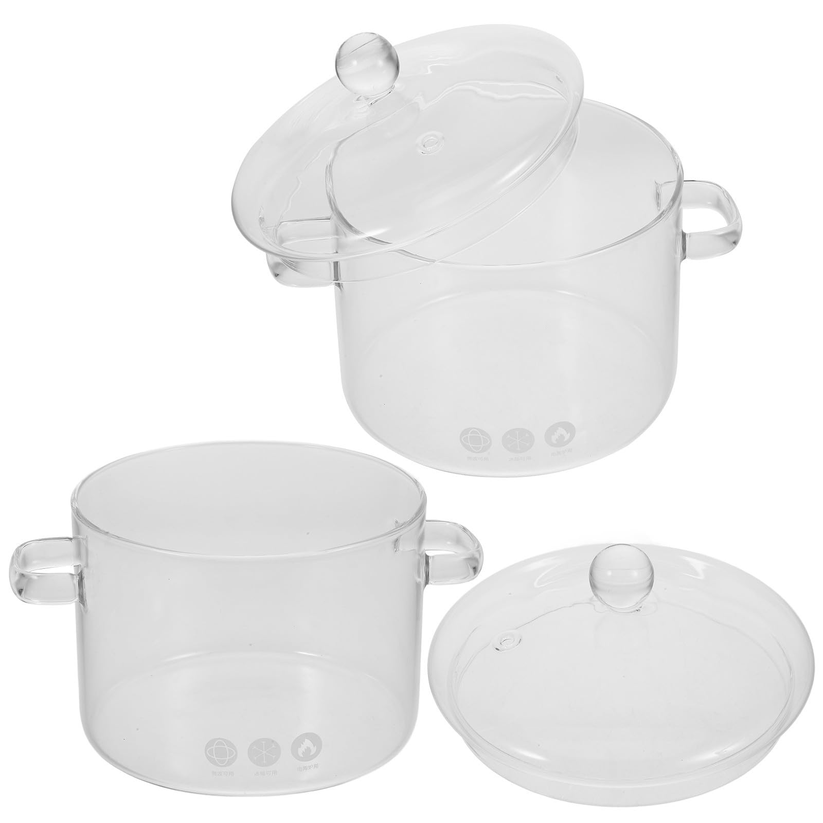 2 Stück Kleiner Glaskochtopf mit Deckel 1900ml aus Glas Glatt und Leicht zu Reinigen für Nudeln und Reis im Alltag