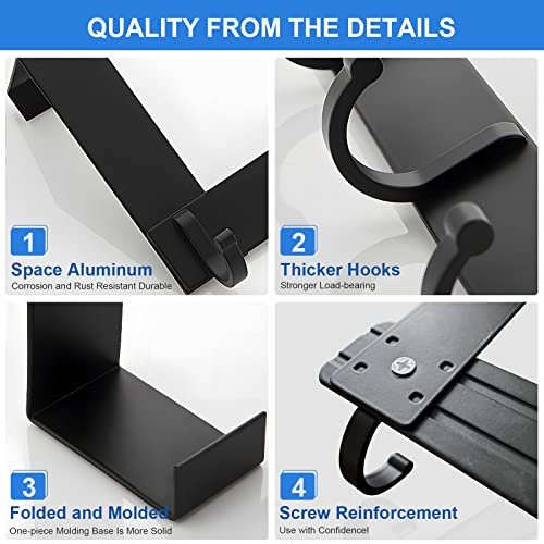 AiQInu Türhaken Schwarz Edelstahl - Türgarderobe mit 6 Haken Türhakenleiste Kleiderhaken Tür Ohne Bohren - Haken Geeignet für Dickere Türen(4-4.5cm),Türhaken Starke Haken, Türhaken-6
