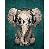 JRSART Peinture par Numero Adulte Paysage - Home Decor - Bébé Éléphant Portant des Lunettes 40X50Cm - sans Cadre