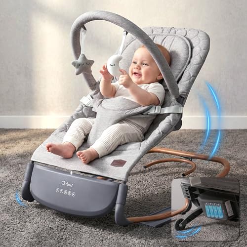 Transat Bebe Electrique, Balancelle Bebe Electrique Evolutif avec Capteur de Tapotement, 3 Vitesses & Panneau Tactile, 2 Modes Minuterie (30/60 Min), 8...