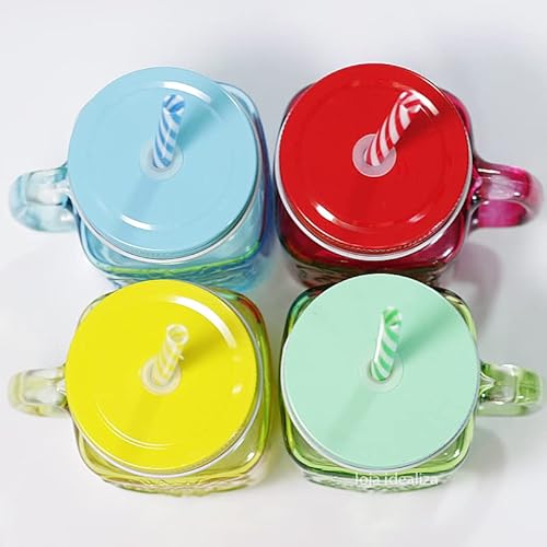 6 Caneca Vidro Tampa Canudo Jarra Cerveja Drink MasonJar St