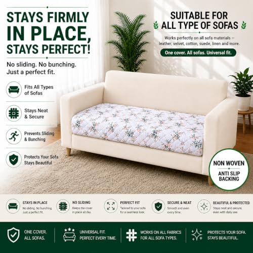 Image of Homerz Premium Printed Quilted Velvet Sofa Slip Cover Protector with Tassels, Sofa Mat, Exact Size, Antislip Cover (Grey Autumn, 2 Seater, Half)