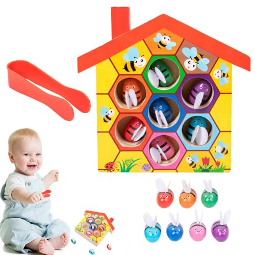 Juego de habilidades de motor de colmenas de madera, juego de coordinación manual fino, juego educativo para niños y padres con enfoque de aprendizaje de más de 3 años