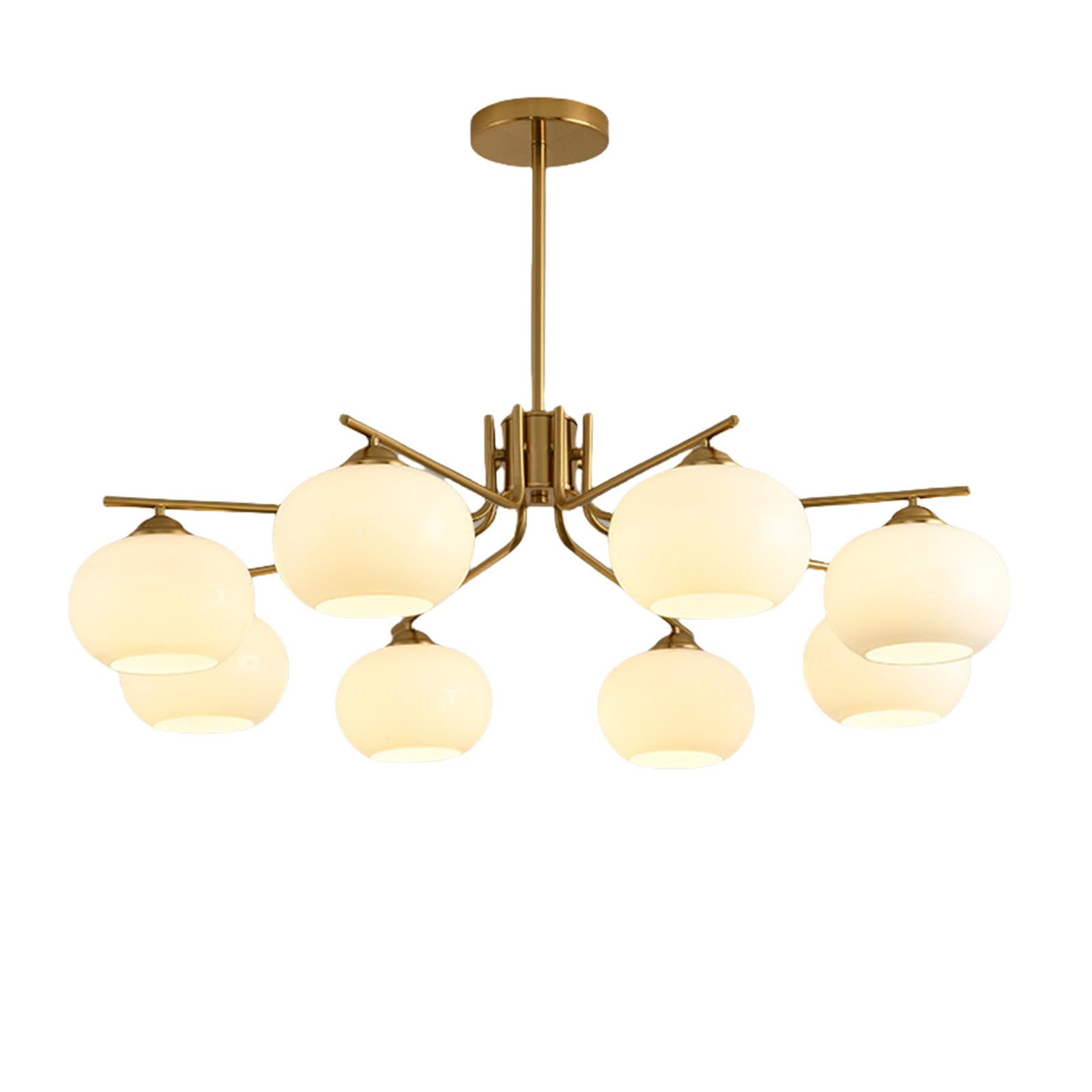 HYJAUSXB Modern Brushed Gold Ceiling Light u2013 Mid Century Globe Chandelier with Cream Glass Shades, Adjustable Pendant for Kitchen Island, Dining Room, Living RoomGold,8Heads