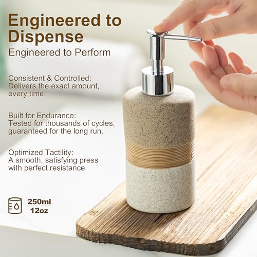 Image of Ceramic Kitchen Dish Soap Dispenser Set with Stainless Steel Pump | Refillable Hand Soap, Shampoo and Conditioner, Body Wash, Lotion Dispenser | for Kitchen and Bathroom Counter Non Slip, 12 Oz