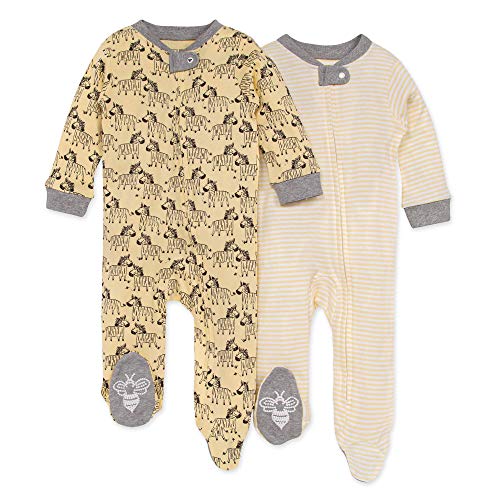Image of Burt's Bees Baby Girls' Snug Fit One-Piece Footed Non-Slip Sleeper Pajamas