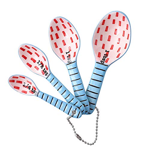Ceramic Measuring Spoons Set of 4 for Cooking and Baking Dry and Liquid Ingredients Blue+Red