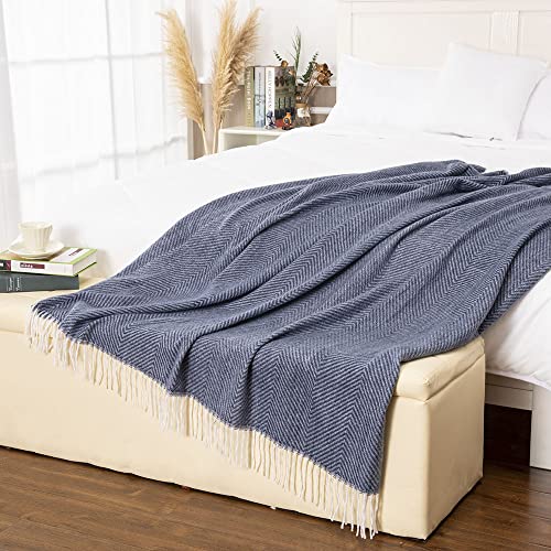 Gealaek Decorative Herringbone Faux Cashmere Throw Blanket Navy Blue Cheveron Fringe Lightweight Fuzzy Soft Cozy Throws For Sofa Bed Farmhouse Throw Blanket 50 Inch X 60 Inch thumb #6