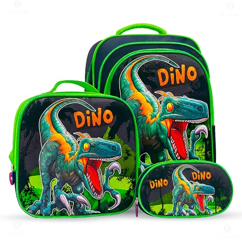 Conjunto Mochila Infantil Com Estojo E Lancheira Menino Kit 3 Em 1 Volta Às Aulas Organização E Estilo Creche Escola (DINO)