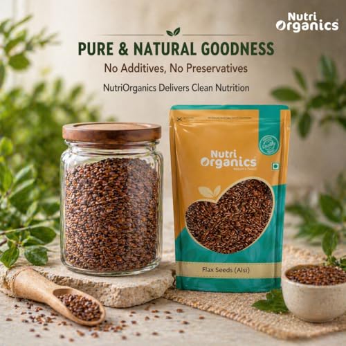 Image of NutriOrganics Premium Raw Flax Seeds 200G - Alsi Seeds|Fibre Rich|Flax Seeds For Hair Growth|Seeds For Eating (Pack of 3)