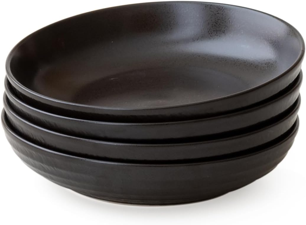 WENSHUO Stoneware Pasta Bowls, 30oz Reactive Glazed Bowls Set of 4, Scratch & Chip Resistant (Ink Spot Brown)