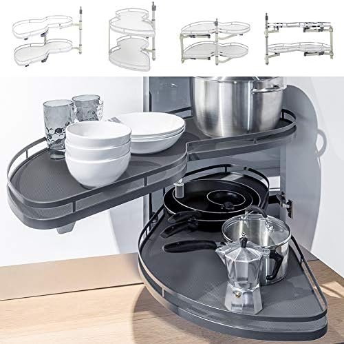 Corner Pull-Out Shelving Unit nizer for Kitchen, 2-Tier Carousel Swing Tray, Slide-Out Storage Shelves for 900-1000mm Cabinets, Maximize Space & Accessibility