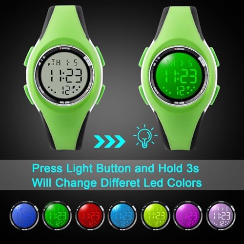 Dayllon Polshorloge voor kinderen, jongens, digitaal, outdoor, sport, 50 m, waterdicht, horloge voor kinderen, analoog horloge met wekker, 12/24 uur, stopwatch, ledlicht, kinderhorloge voor jongens