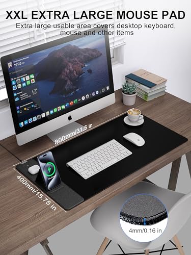 Image of TopMade 4-in-1 Mouse Pad with 15W Wireless Charging, Foldable Phone Holder, 31.5 inch x 15.75 inch XXL Large Desk Pad, Gaming Mousepad with Ultra-Smooth Surface, Non-Slip Base, Waterproof Desk Mat, Black