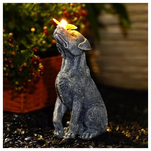 Fashionoda Solar Garden Statue Dog Figurine – Outdoor Decoration with Butterfly for Garden Yard Lawn Home Decor Outside : Memorial Gifts for Women Mom Grandma
