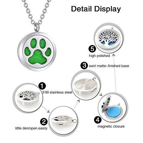 Swopan Essential Oil Diffuser Necklaces Aromatherapy Dog Paw Diffuser Locket Pendant Stainless Steel Necklaces For Women Men Aroma Therapy Perfume Necklace Jewelry Girls Gifts, Dog Paw Diffuser Locket #TOP4
