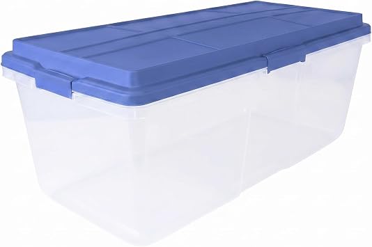 113 Qt Clear Storage Bin with Lid, Extra Large Stackable Plastic Tote Blue