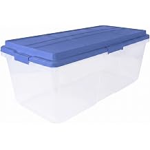 113 Qt Clear Storage Bin with Lid, Extra Large Stackable Plastic Tote Blue