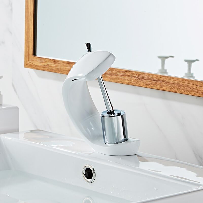 Robinet cascade blanc chromé et noir pour vasque de salle de bains en laiton