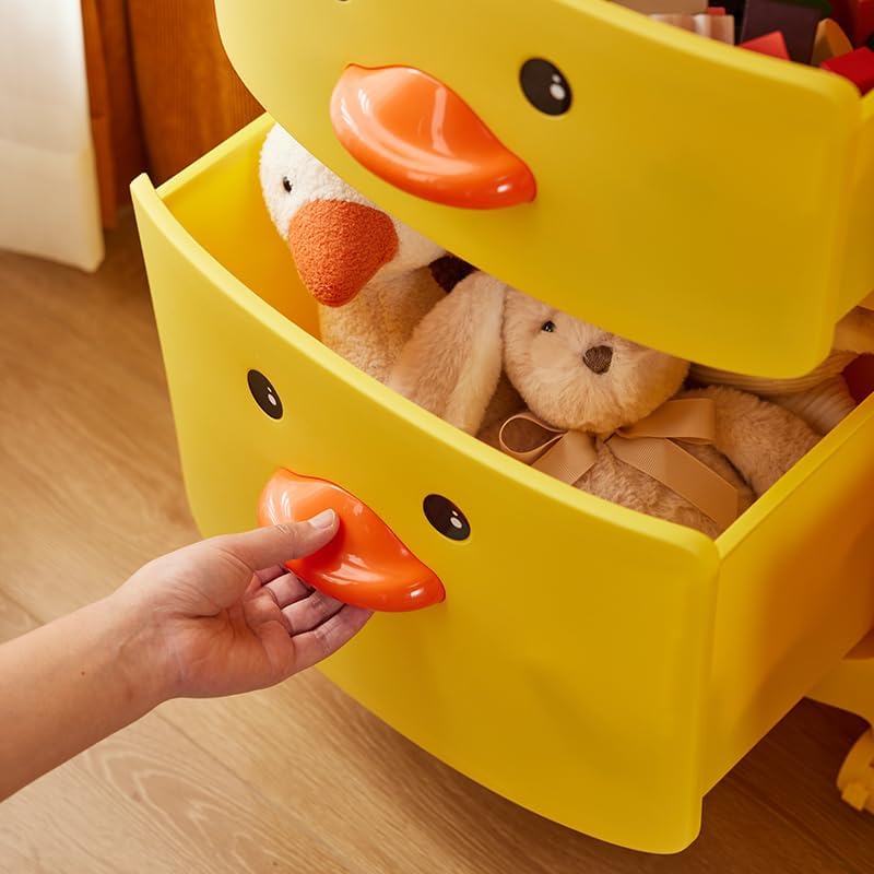 Urbane Home ( Pack of 1 Duck Storage Rack | Large Capacity Trolley Rack For Living Room | Storage Rack For Books | Multipurpose Storage Trolley with Drawers & Wheels For Toys | 518-1 | Yellow 2