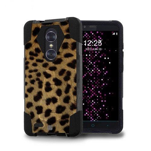 Shockproof Dual Layered [Hard PC+Soft Silicone] Case w/Kickstand Cover Compatible with ZTE MAX XL/ZMAX PRO/Blade MAX 3 / Blade X MAX (Z981 / Z983 / Z986 / N9560) - Yellow Cheetah