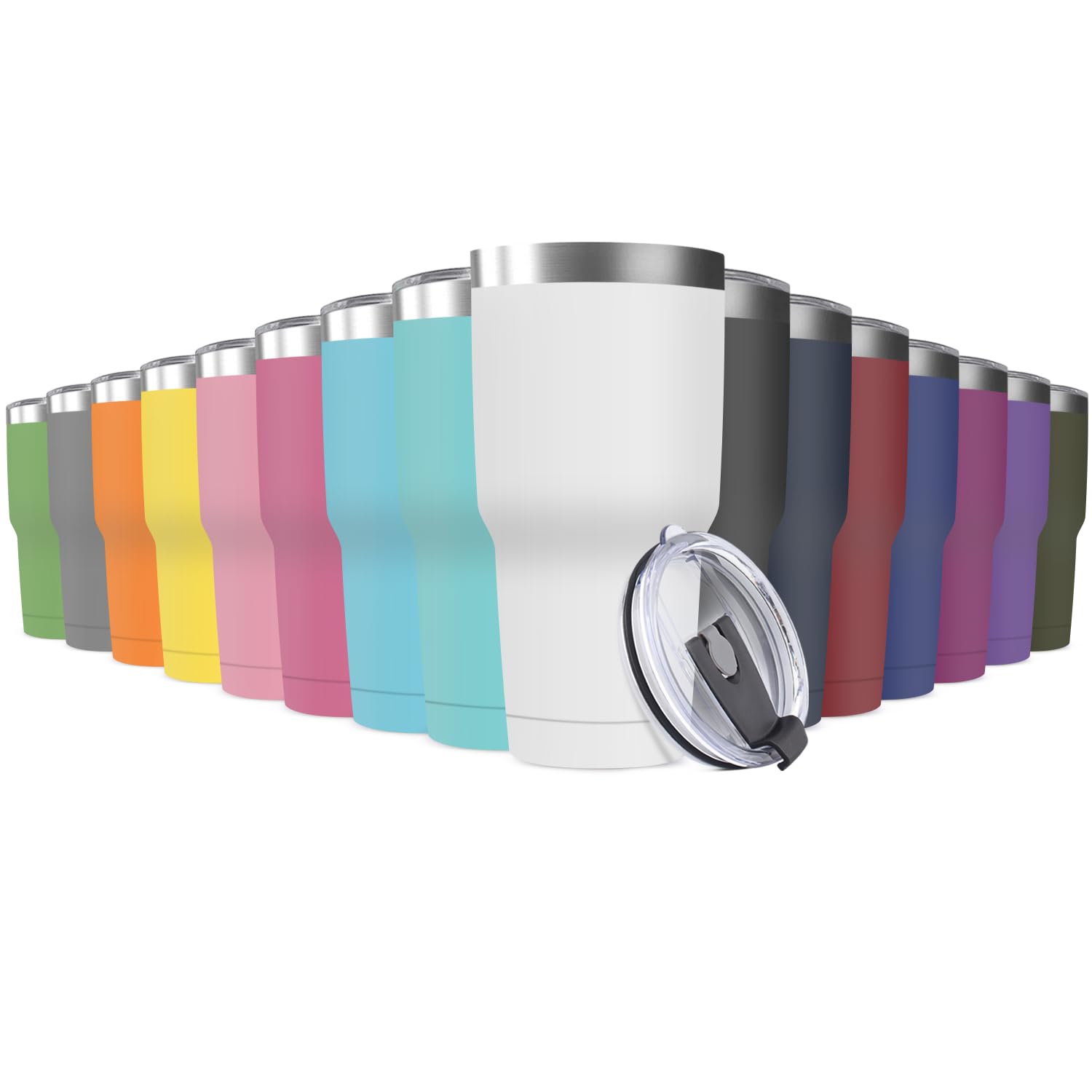 Deitybless30oz Stainless Steel Travel Mug with Lid, 16 Pack Double Wall Vacuum Insulated Bulk Tumbler, Powder Coated Coffee Cup Suitable for Vehicle Cup Holders (Assorted Colors)
