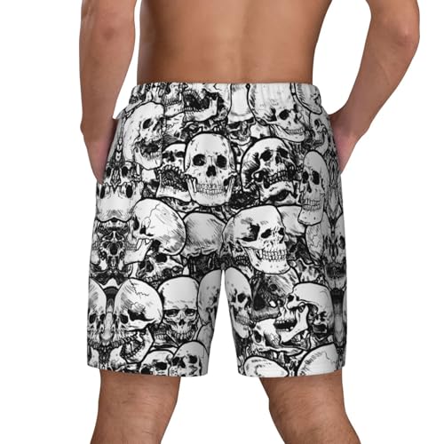 Black and White Skulls Pattern Breathable Fit Trends Men's Swim Trunks Board Short with Waist Elastic Band Swimming Trunks4
