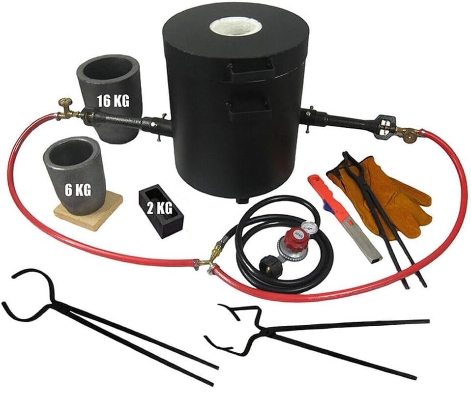 16KG/35LBS Propane Smelting Furnace Kits with Double Forge Burners, Foundry Casting Furnace with Crucibles(16KG&6KG) and Large Crucible Tongs for Melting Metals Recycled Gold Copper Aluminum