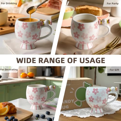 Image of DIF DECO Ceramic Mug Cute Candy Shape, Unique Holiday Mug with Handle Hot Cocoa Cup Perfect for Tea & Coffee Lovers, Gifts for Family Friends or Children 12 OZ (Pink Flowers)