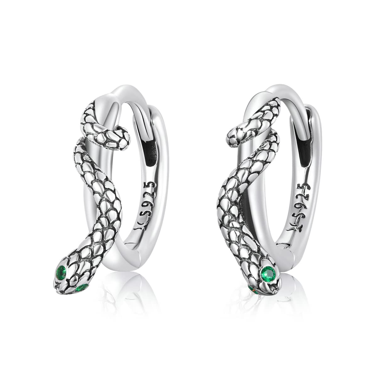 Boucles d'oreilles serpent argent 925 et zircon vert d'exception