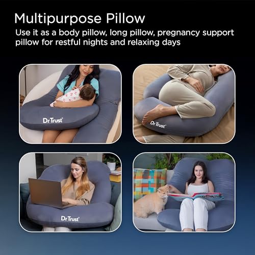 Image of Dr Trust USA Maternity Pillow for Pregnancy Sleeping, J-Shape Maternity Pillow for Pregnant Women, 360-Degree Full Body Support for Back, Legs, HIPS & Belly with Removable Velvet Cover
