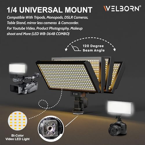 Image of Welborn Bi-Color Dimmable 364 LED Video Light for YouTube Video, Product Photography, Makeup Shoot and More