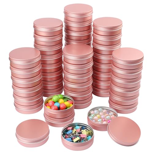 48 Pcs 4 Ounce Aluminum Tins with Screw Tops, Round metal tin with Screw Lids, 4 oz Round Cans with Lid for Cosmetics, Lip Balm, Spices, and More(Rose Gold)
