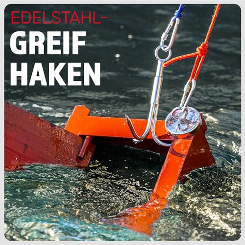 MAGFISHION Magnetfischen Set - 625 KG - Ø120mm - Neodym Magnet mit 2 Seilen, Greifhaken, Handschuhe - Magnet Fischen Angel - Ösenmagnet - Fishing Magnetangel - Magnetangeln Set