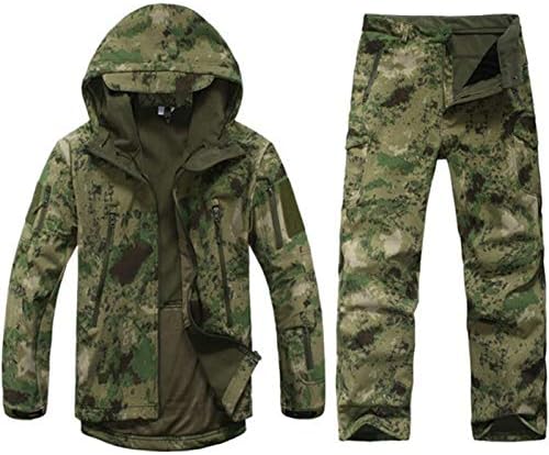 Hiking Jackets Outdoor Softshell Windbreaker Waterproof Camouflage Flight Military Tactical Hooded Fleece Rain Jacket + Pants(Acu cmao,Color 2)