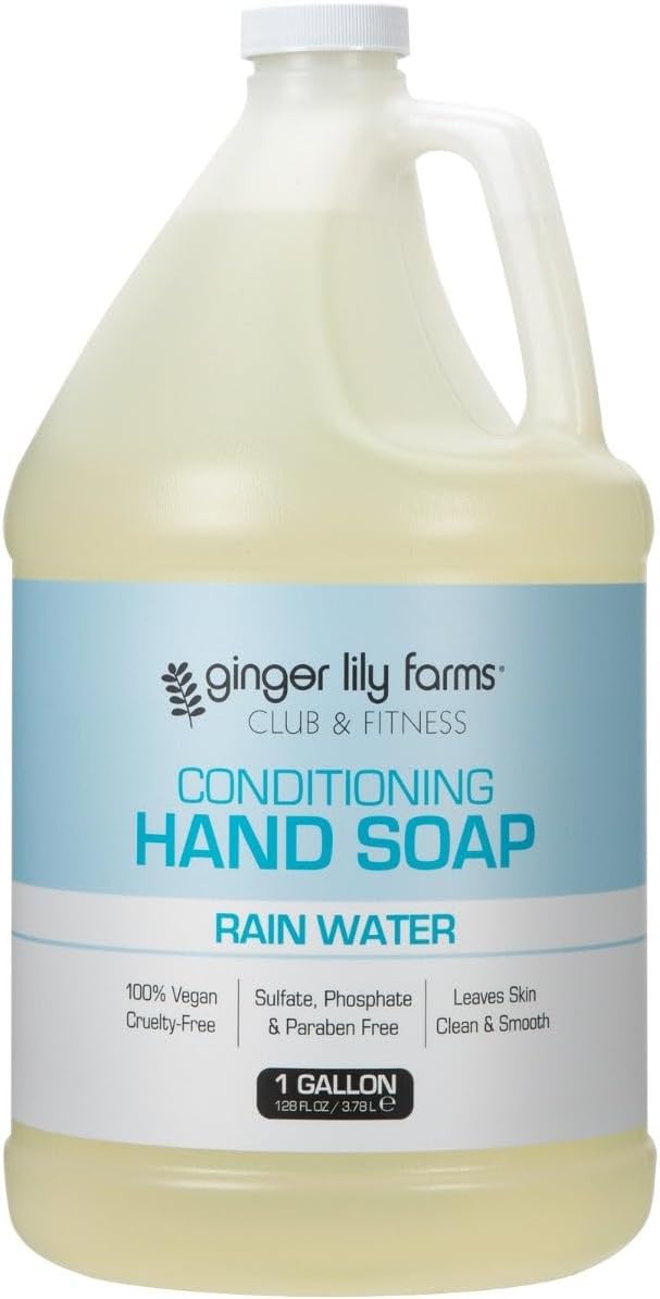 Ginger Lily FarmsClub & Fitness Conditioning Liquid Hand Soap Refill, 100% Vegan & Cruelty-Free, Rain Water Scent, 1 Gallon (128 fl oz)