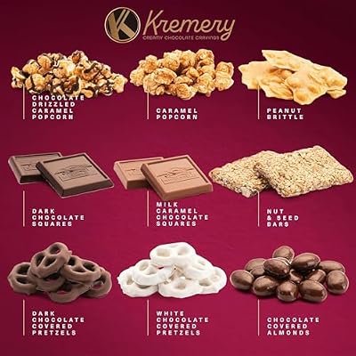 KREMERY Creamy Chocolate Cravings Mothers Day Treats, Chocolate Covered Pretzels, Nuts, Candy & Caramel Popcorn (Deluxe, 3.5 lbs) Sweet Treats in Seagrass Tray with Ribbon Kosher