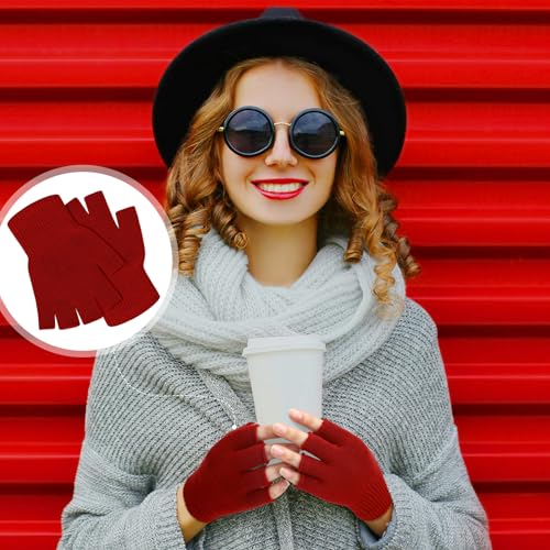 Image of SATINIOR 4 Pairs Winter Half Finger Gloves Knitted Fingerless Mittens Warm Stretchy Gloves for Men and Women
